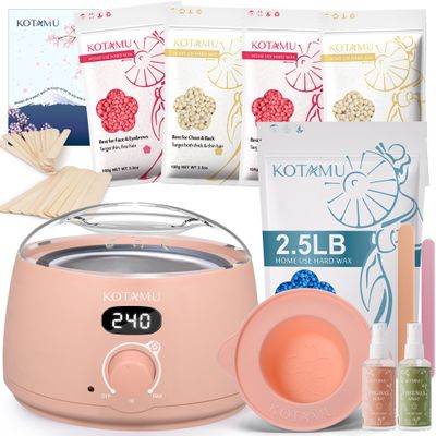 KOTAMU Waxing Kit Pink Digital for Women Men At-Home Hair Removal with 2.5LB Coarse Hair Formula Blue Wax Beads, Target at Bikini, Brazilian, Face, Underarms, Chest