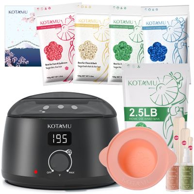 KOTAMU Black Digital Waxing Kit for Women Men & 2.5lb Aloe Vera Hard Wax Beans for Hair Removal - Ideal for Arms Legs Face Brazilian Bikini Waxing for Home Bathroom Salon