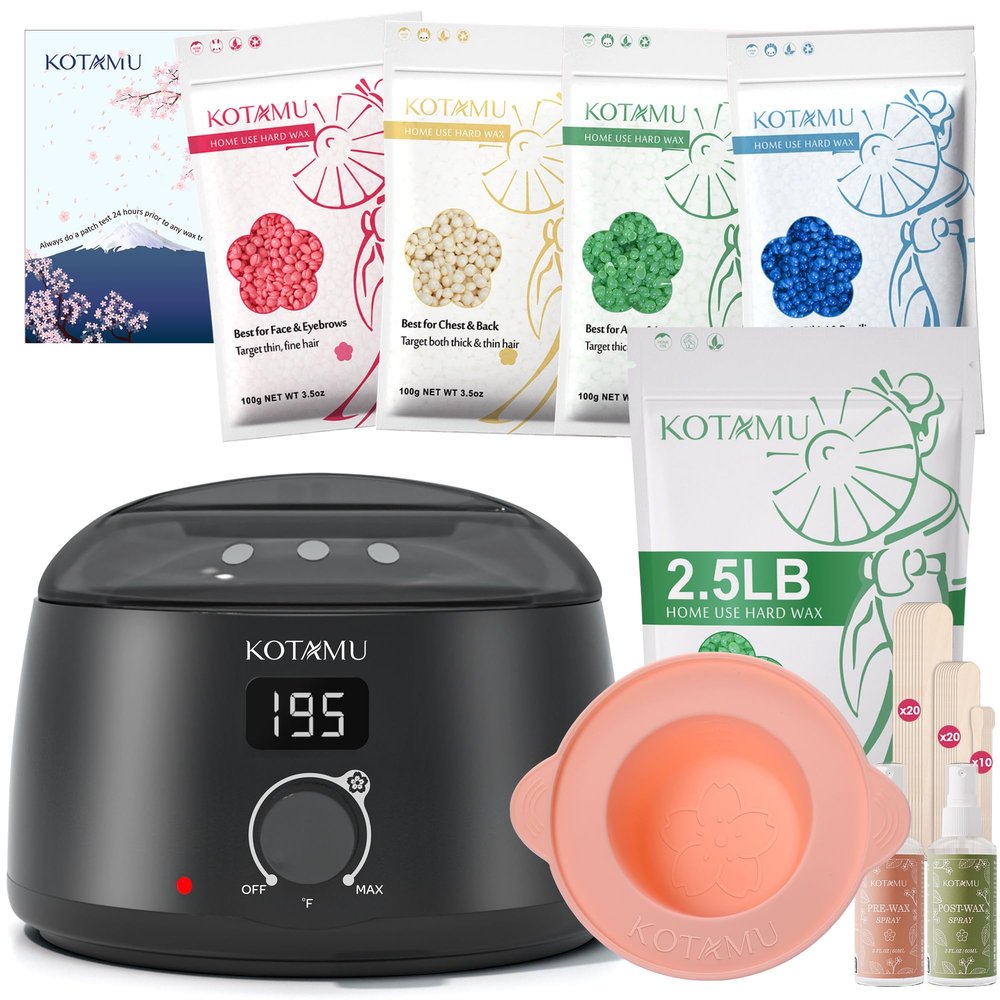 KOTAMU Black Digital Waxing Kit for Women Men & 2.5lb Aloe Vera Hard Wax Beans for Hair Removal - Ideal for Arms Legs Face Brazilian Bikini Waxing for Home Bathroom Salon