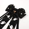Boderier Halloween Bows for Women Spooky Ghost Hair Bow Clip Jeweled Crystal Long Tail Satin Bow Barrette Hair Clip Halloween Hair Accessories for Women White Ghost-Black view 4