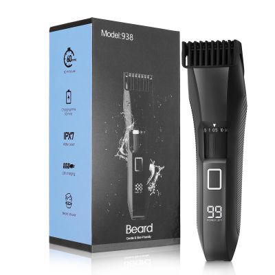 Beatslm Men's Beard Trimmer, 20 Length Adjustable, IPX7 Waterproof Cordless Hair Clipper, Stainless Steel T-Blade for Precision Facial Hair Trimming for Men, LED Display(Black)