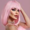 ATAYEA Pink Bob Wig With Bangs - Short Synthetic Straight Bob Wig, 12 Inch, Cosplay & Party Use view 1
