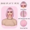 ATAYEA Pink Bob Wig With Bangs - Short Synthetic Straight Bob Wig, 12 Inch, Cosplay & Party Use view 2