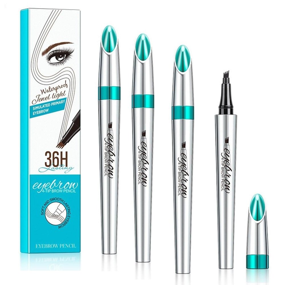 3PC 3D Waterproof Eyebrow Tattoo Pencils,Eyebrow Microblading Pencil,4-Tipped Precise Brow Pen,Natural Makeup Fine Stroke Magic Eyebrow Pencil with 4 Micro-Fork Tip for women (dark brown)