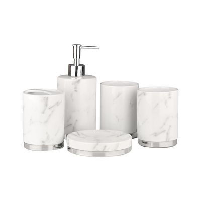 MAKEJ Marble Patterned Ceramic Bathroom Set of Five Toothbrushes and Mouthwash Cups