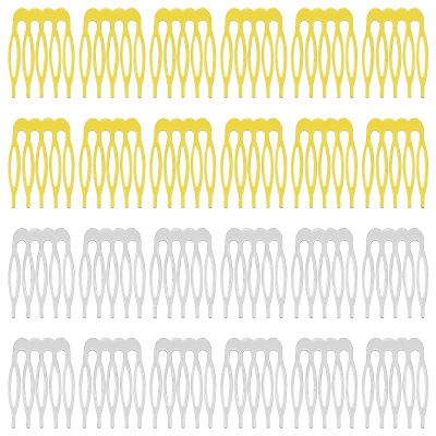 32pcs Hair Side Combs, 5 Teeth Small Metal Combs French Teeth Hair Combs Plain Blank Crafting DIY Slide Combs Bridal Wedding Veil Combs for Hair Decoration DIY Accessories(Gold, White K)