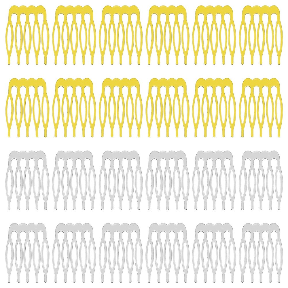 32pcs Hair Side Combs, 5 Teeth Small Metal Combs French Teeth Hair Combs Plain Blank Crafting DIY Slide Combs Bridal Wedding Veil Combs for Hair Decoration DIY Accessories(Gold, White K)
