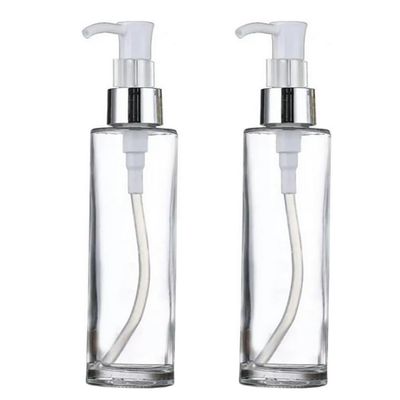 2PCS 120ml/4oz Empty Clear Glass Lotion Pump Press Bottles Soap Dispensers Refillable Cosmetic Makeup Essence Essential Oil Sample Packing Containers Jars