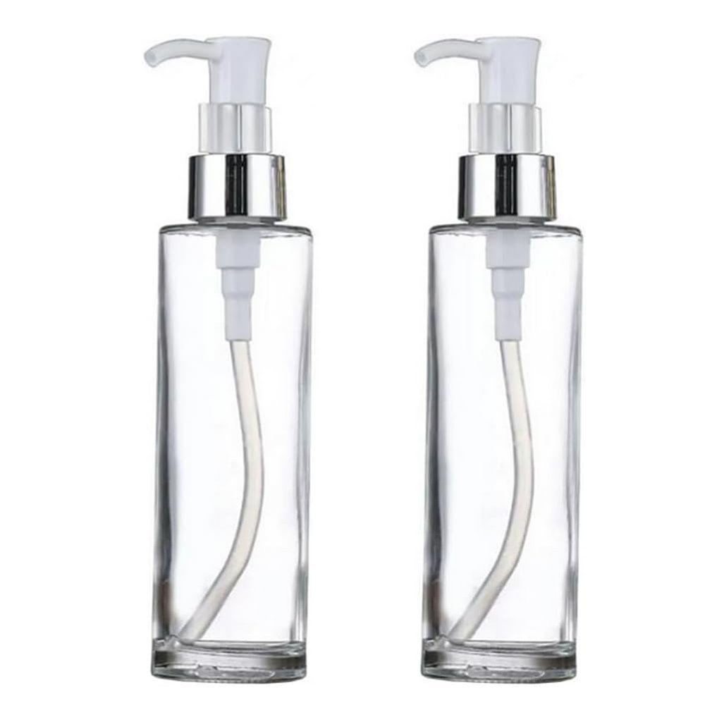 2PCS 120ml/4oz Empty Clear Glass Lotion Pump Press Bottles Soap Dispensers Refillable Cosmetic Makeup Essence Essential Oil Sample Packing Containers Jars