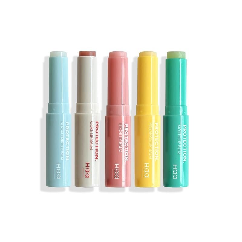 1 Set of 4/5 PCs Haa Astaxanthin Flavored Lip Balm Soft Moisturizing Plump Lipstick, Transparent Soothing Lip Lines Lip Balm (Set B, 5 PCs)