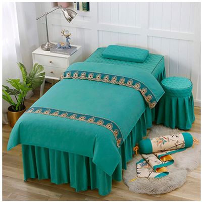 PAGOIAAR 4pcs Beauty Salon Bedding Massage Spa Cover Sets Beauty Bedspread Four-Piece Simple Chinese Style Beauty Salon Special Bedding Massage Bed Cover(Green,60 * 180cm)