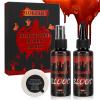 4 IN 1 Fake Blood KitFake Blood 1.69oz X2 + Spray Head+Dripping Head+Cleaning SoapWashableRealistic EffectSkin FriendlyProfessional Fake Blood Makeup Kit For Halloween/CosplayDarkX2 view 1