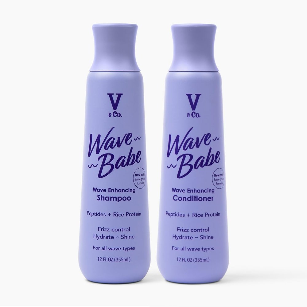 V&Co. Beauty Wavy Hair Shampoo & Conditioner Set with Peptide Technology, 12 Oz., Sulfate Free Shampoo and Conditioner Duo for Wavy Hair, Gentle, Color Safe,