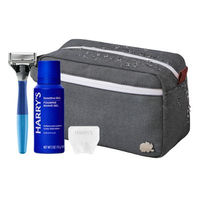Harry's Travel Shaving Kit for Men - Toiletry Bag, Razor, Foaming Shave Gel, and Blade Cover -Travel Size Toiletries