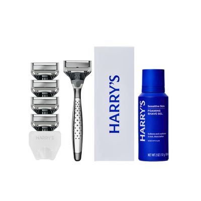 Harry's Original Shaving Kit for Men - Razor Handle, 5 Razor Blade Refills, Foaming Shave Gel, Travel Blade Cover - German Engineered - Craft Edition