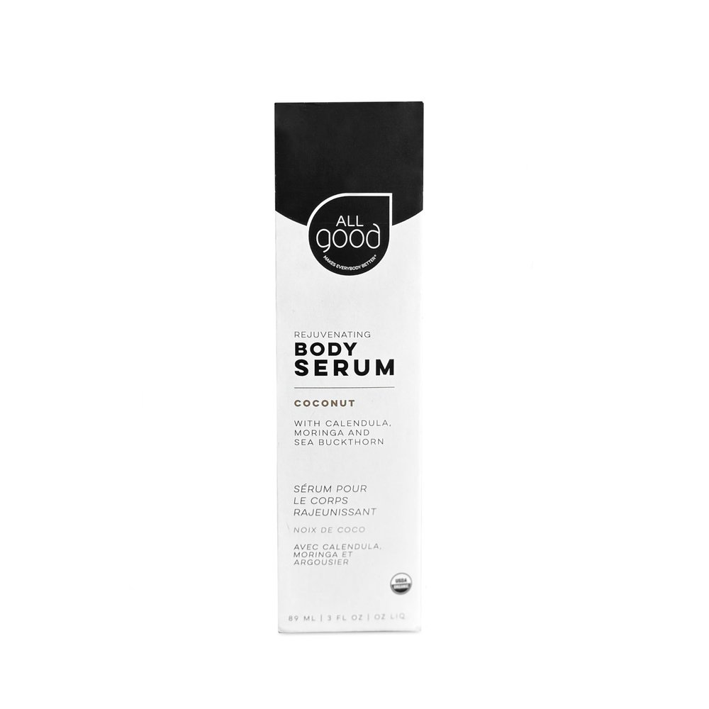 All Good Rejuvenating Body Serum for Men & Women - Calendula, Moringa, Sea Buckthorn & Essential Oils - Lightweight, Moisturizer & Replenishing Serum - Made in USA - 3oz (Coconut)