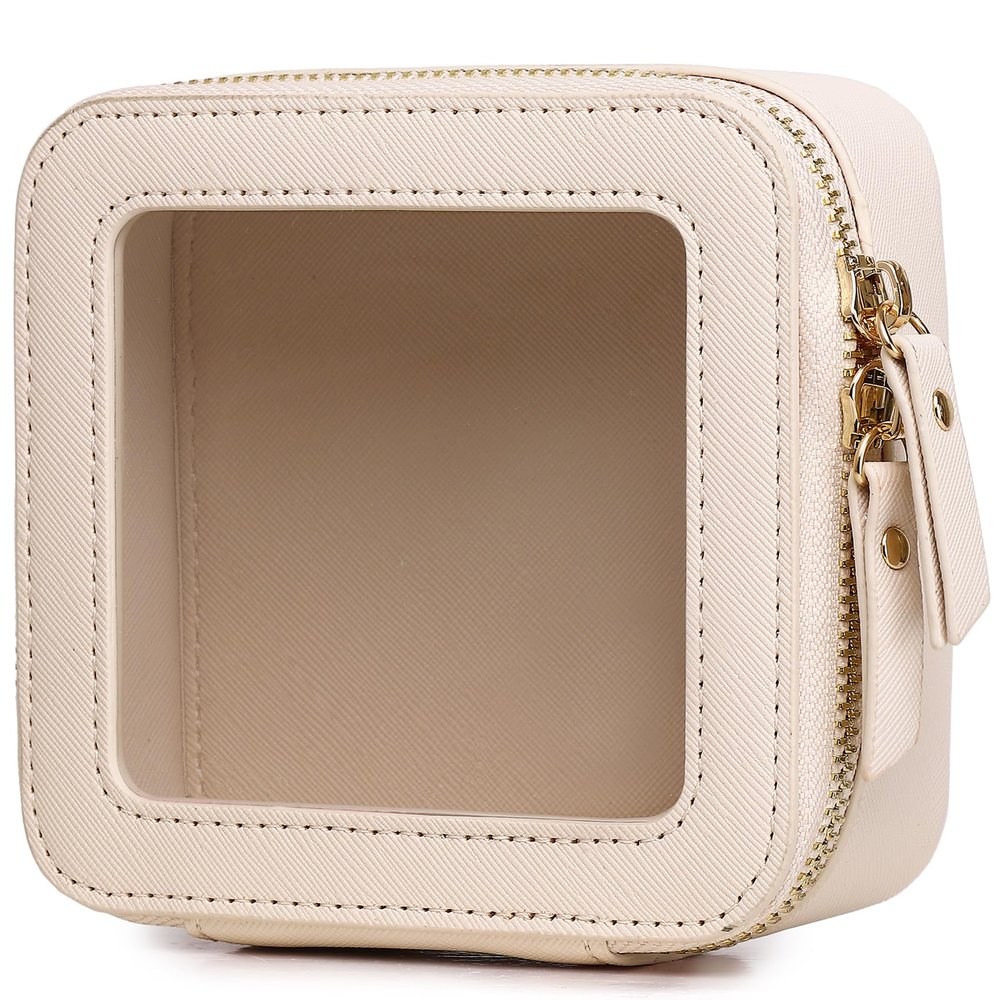 LOFOWN Small Clear Makeup Bag for Women Mini Cosmetic Bag Travel Toiletry Bag Purse Organizer with Zipper Car Essentials (Beige, Mini)