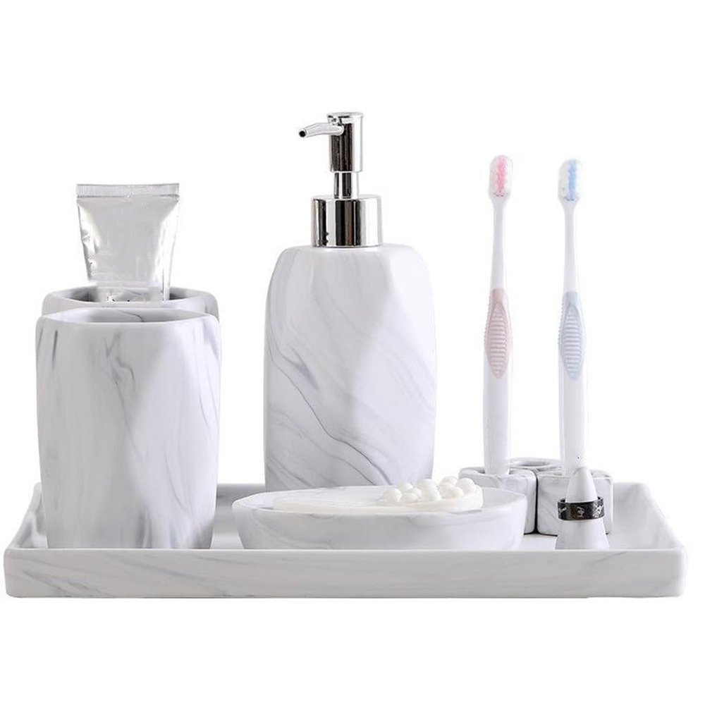 MAKEJ Marbled Bathroom Six-Piece Set Nordic Supplies Suite Toilet Gargle Cup Wash Household
