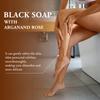 Morocco Black Soap with Argan and Rose, Morocco Black Beldi Bar Exfoliating Soaps, Moroccan Black Soap Hammam, Moroccos Body Scrub with Exfoliating Glove view 2