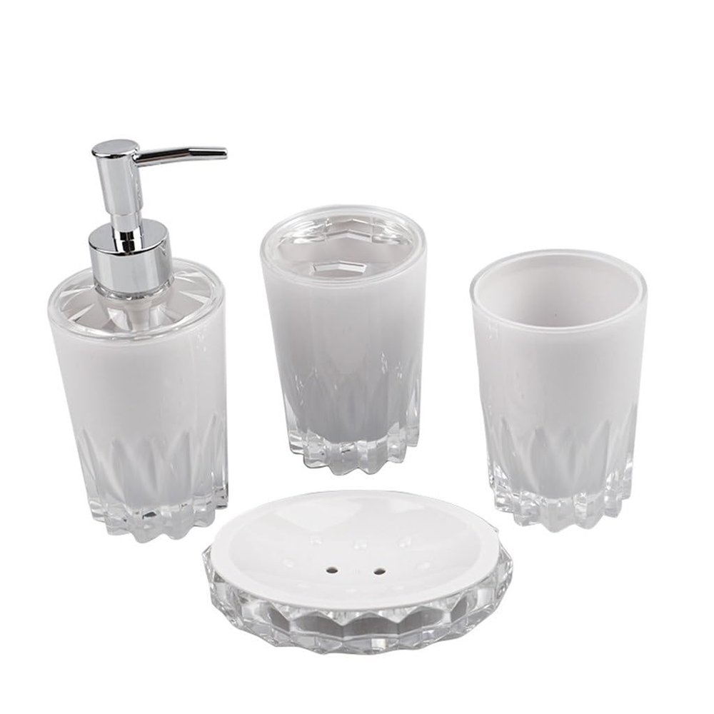 MAKEJ Bathroom Washroom Set Supplies Hand Sanitizer Bottle 4 Piece Acrylic Plastic Kit