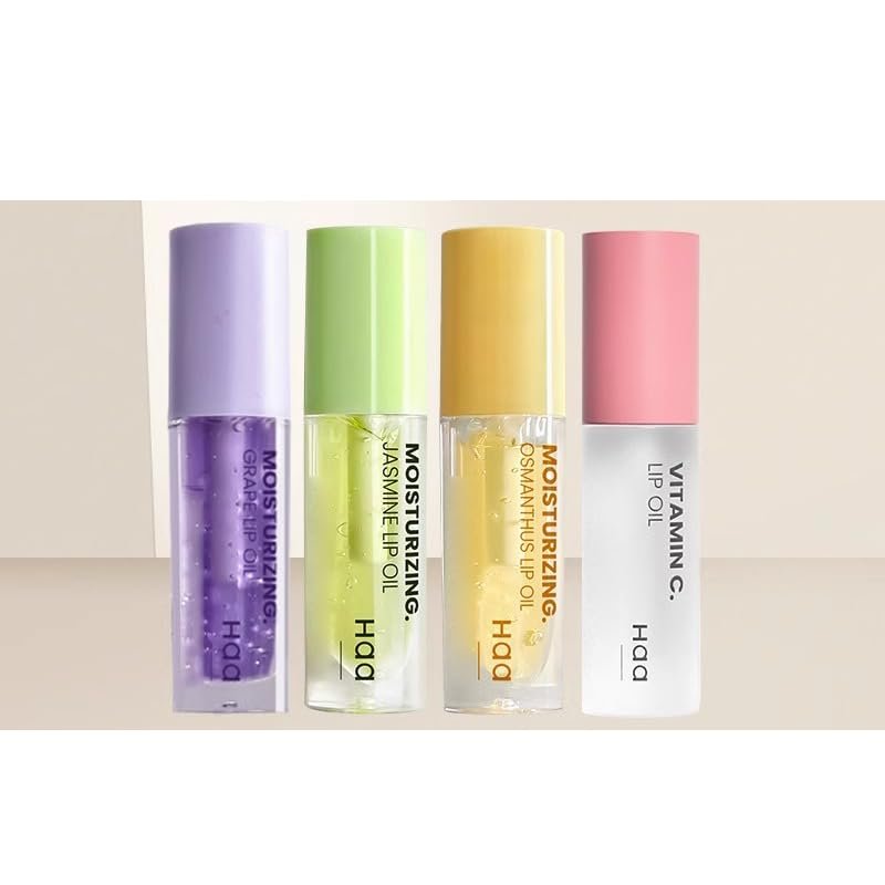 1 Set of 4 PCs Haa Moisturizing Lip Oil Soft Moisturizing Plump Lip Serum, Grape VC Lip Oil Transparent Soothing Lip Lines