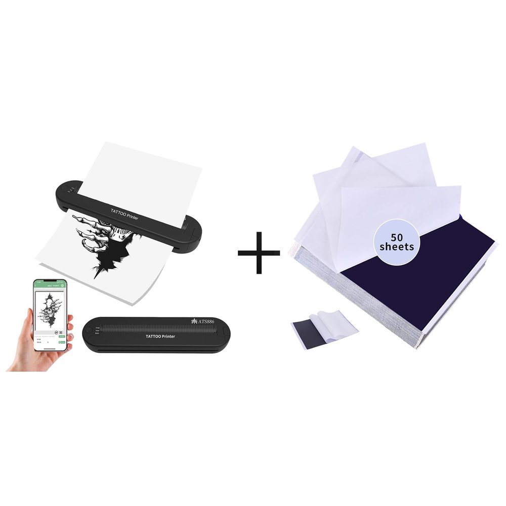 ATS886L Tattoo Stencil Printer with 15 Pcs Tattoo Transfer Paper Add Tattoo Stencil Paper 50pcs Transfer Paper 3 Layers A4 Size