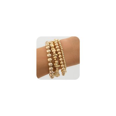 fxmimior 4Pcs Fashion Boho Beads Stackable Bracelets Dainty Simple Silver Gold Chain Bracelets Set for Women Adjustable Chunky Flat Cable Chain Beads Punk Bracelets for Women (Gold)