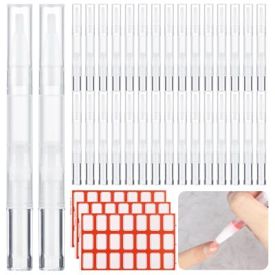 LUMINFLY Empty Lip Gloss Nail Oil Eyelash Cuticle Cosmetic Oil Pens 3 Ml Twist 50 Pens Gloss Transparent Comestic Makeup Brush Tip Pens Containers, With 63 Lip Pieces Stickers Oil