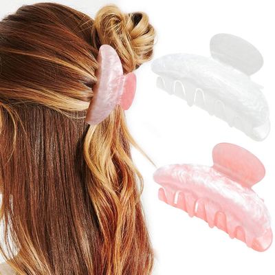 CAKURE Acrylic Claw Clip White Hair Clips Medium Hair Claw Clips Hair Accessories for Women and Girls (Pack of 2)