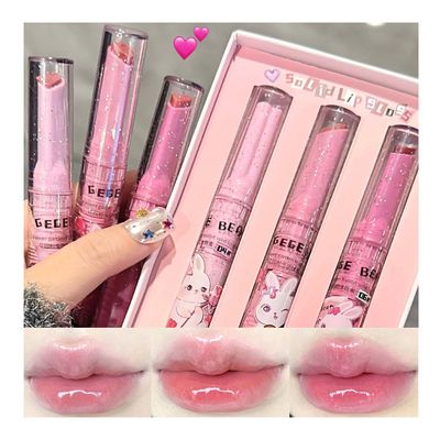 Blopuivo Jelly Lipstick,3 Colors Tinted Lip Stain Heart Mirror Lip Gloss,Hydrating Jelly Lipstick Long Lasting Moisturizing Tinted Lip Glaze,Non-sticky,Vivid Color Glossy Lip Makeup (A, Large)