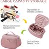 Makeup Bag, Portable Cosmetic Bag, Large Capacity Travel Makeup Organizer, Leather Cosmetic Brush Case for Women Toiletry Bag for Girls with Handle and Divider (Light Pink) view 2