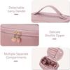 Makeup Bag, Portable Cosmetic Bag, Large Capacity Travel Makeup Organizer, Leather Cosmetic Brush Case for Women Toiletry Bag for Girls with Handle and Divider (Light Pink) view 4