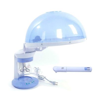 Blue 2 In1 Mini Professional Hair and Facial Steamer Table Top Skin Care Salon Spa Ozone ABS Body PC Cup Stainless Steel Heating Tube PP Universal Wheel 6.89" L x 6.89" W x 9.06" H