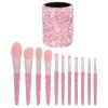 Professional Makeup Brushes Set 11PCS Bling Rhinestone & Round Crystal Pencil Pen Pot Holder Box Pink view 1