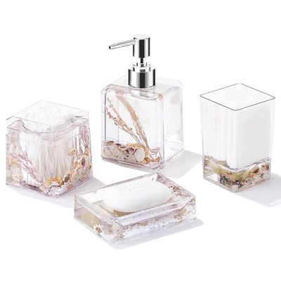 MAKEJ Floating Dried Flower Bathroom Decoration Supplies Hand Sanitizer Bottle Cotton Swab Box Set(E)