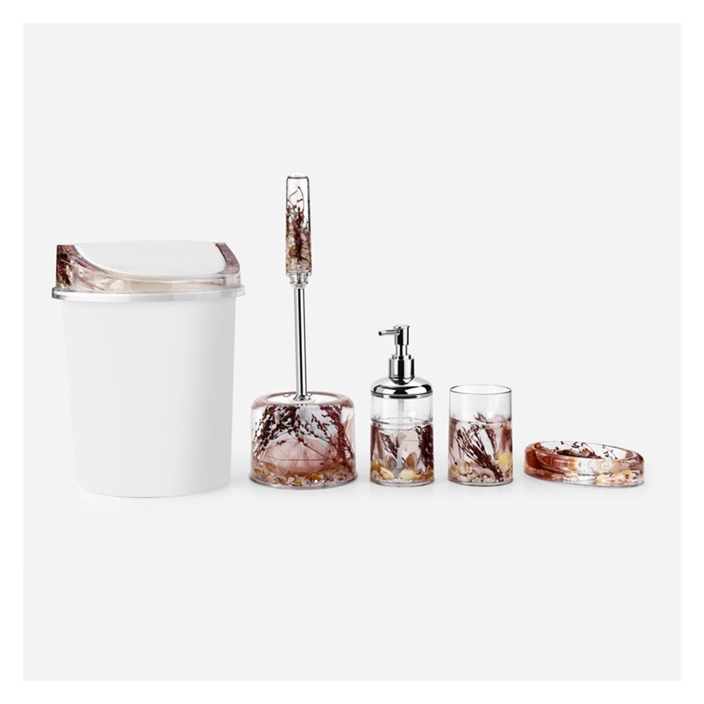 MAKEJ Bathroom Toiletry Set Toothbrush Cup Toilet Brush Trash Can Soap Box Hand Sanitizer Bottle(E)