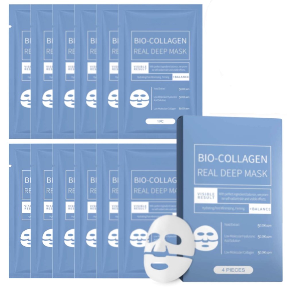 Omagie 12 Packs Collagen Face Mask Bio-Collagen Real Deep Mask Collagen Night Wrapping Mask Collagen Overnight Mask Keep Shrink Pores, Keep Skin Hydrated, Smooth, And Bright White (12 Pcs/Box)