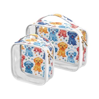 Clear Makeup Bags 2 Pack TSA Approved Toiletry Bag Quart Size Travel Cosmetic Bag Fit Carry-on Toiletries Essential Color Sketch Style Kawaii Style Dog