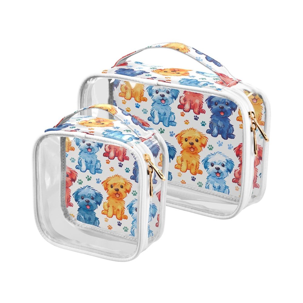 Clear Makeup Bags 2 Pack TSA Approved Toiletry Bag Quart Size Travel Cosmetic Bag Fit Carry-on Toiletries Essential Color Sketch Style Kawaii Style Dog