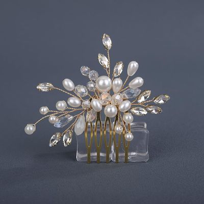 BERYUAN Crystal Rhinestone Pearls Wedding Hair Comb Birdal Rhinestone Pearls Headpiece Silver Gold Rose Gold Crystal Rhinestone Bridal Wedding Comb for Women (gold)