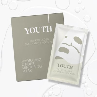 Youth Bio-Collagen Overnight Face Mask - Youth Skin Collagen Mask, Korean Glass Skin Face Masks Skincare, Hydrating Overnight Hydrogel Mask, Pore Minimizing, Elasticity Improvement (34gx16ea)