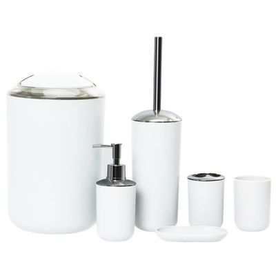 MAKEJ Bathroom Toiletries Six-Piece Bathroom Storage Kit Trash Can Soap Dish Toothbrush Holder(Black)