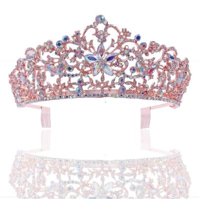 WERTKN Crystal Wedding Crown VintageCrystal Flowers Bridal Tiaras CrownRhinestone Pageant Crowns with Comb Wedding Hair Accessories Bride Headpieces