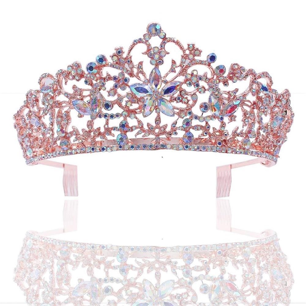WERTKN Crystal Wedding Crown VintageCrystal Flowers Bridal Tiaras CrownRhinestone Pageant Crowns with Comb Wedding Hair Accessories Bride Headpieces