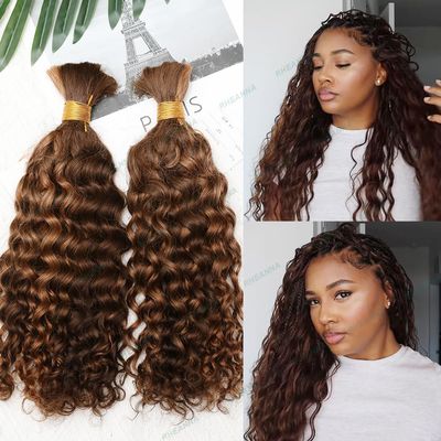 RHEANNA Curly Bulk Human Hair For Braiding Braiding Hair Extensions Highlighted 4/30 Bulk Human Hair For Boho Braids Double Drawn 300g 16inch