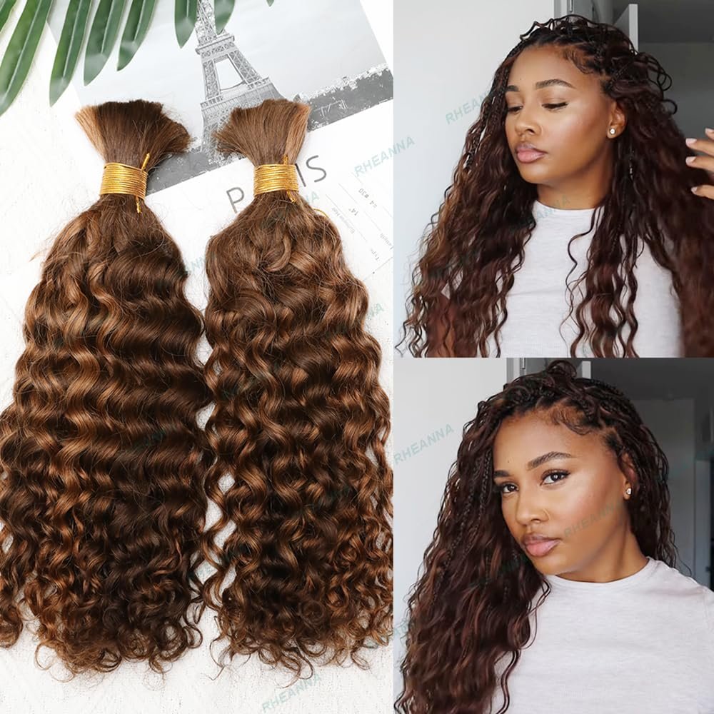 RHEANNA Curly Bulk Human Hair For Braiding Braiding Hair Extensions Highlighted 4/30 Bulk Human Hair For Boho Braids Double Drawn 300g 16inch