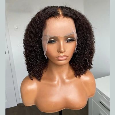 13x6 Curly Short Bob Wig HD Transparent Lace Front Human Hair Wig Natural Color Pre Plucked Glueless Wigs Brazilian Remy Hair Short Bob Human Hair Wig 150% Density with Baby Hair 10inch
