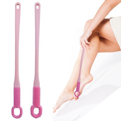 2 PCS Toe Cleaning Brush,Silicone Foot Scrubber Exfoliating Brush for Shower Handle Soft Cleaning Bath Brush Feet Cleaner Scrub Foot Care for Seniors,Elderly, Men and Women 15.7"-Pink