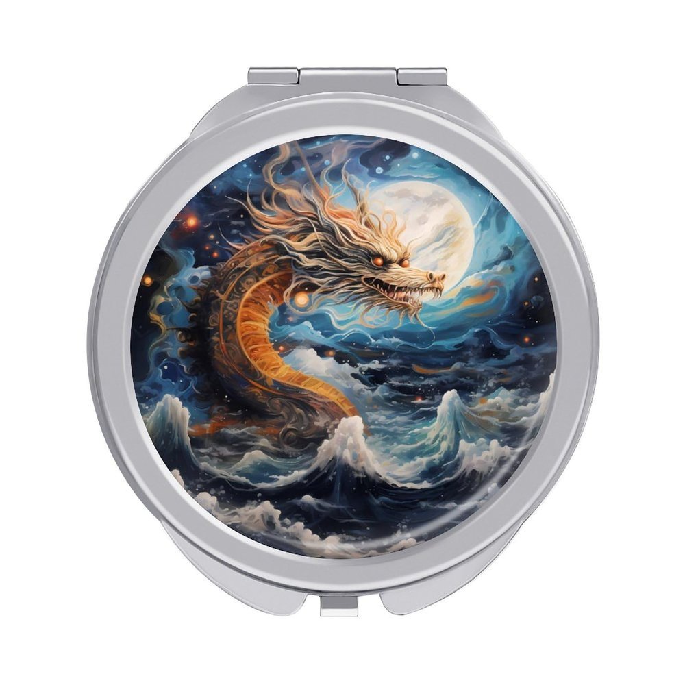 3D Dragon Compact Mirror Round Travel Makeup Mirror Portable Pocket Mirror for Purses and Travel