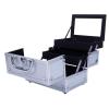 Professional Makeup Train Case Aluminum Makeup Box, Portable Cosmetic Box Jewelry Organizer with Mirror, 2 Trays Makeup Storage Organizer Travel Makeup Organizer Case Large Makeup Storage Box view 4